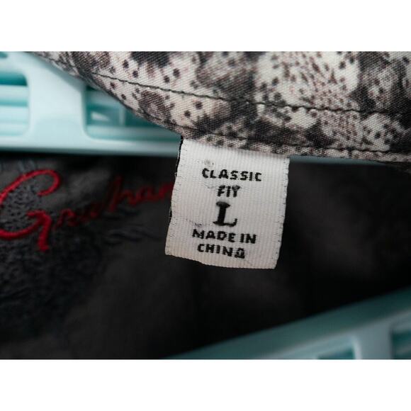 Robert Graham Shirt Mens Large Gray Jacquard Flourish Geomteric Print Designer - Picture 2 of 16